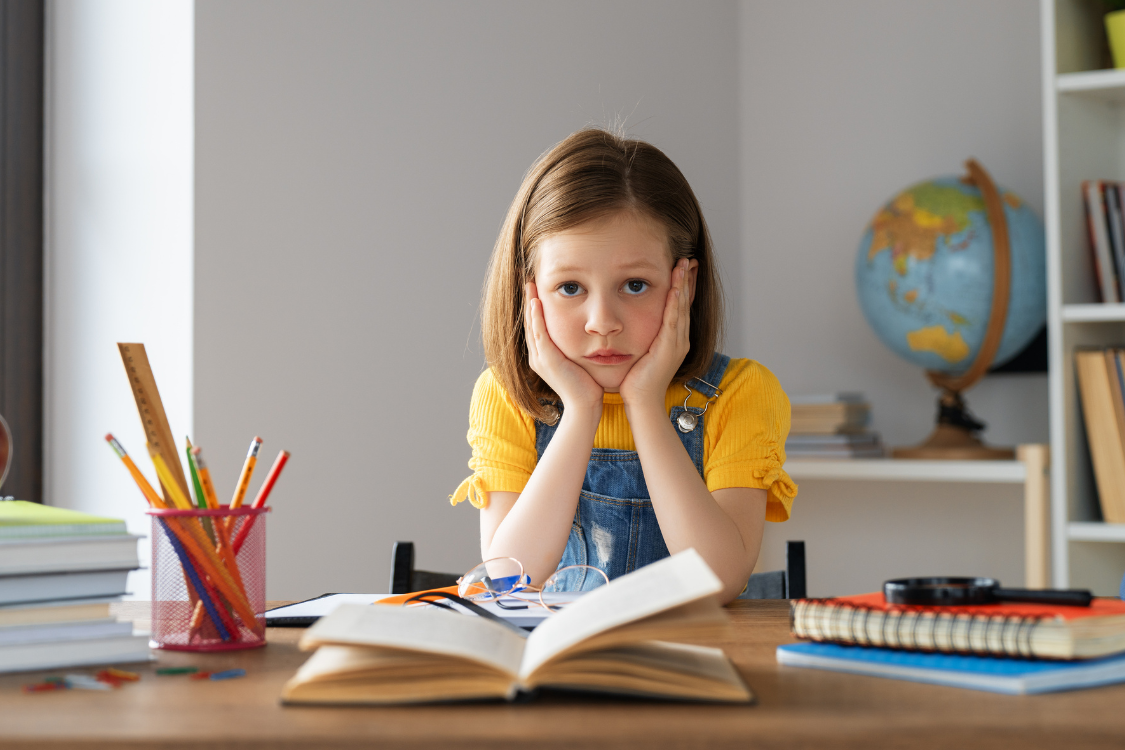 girl with adhd reading a book frustrated